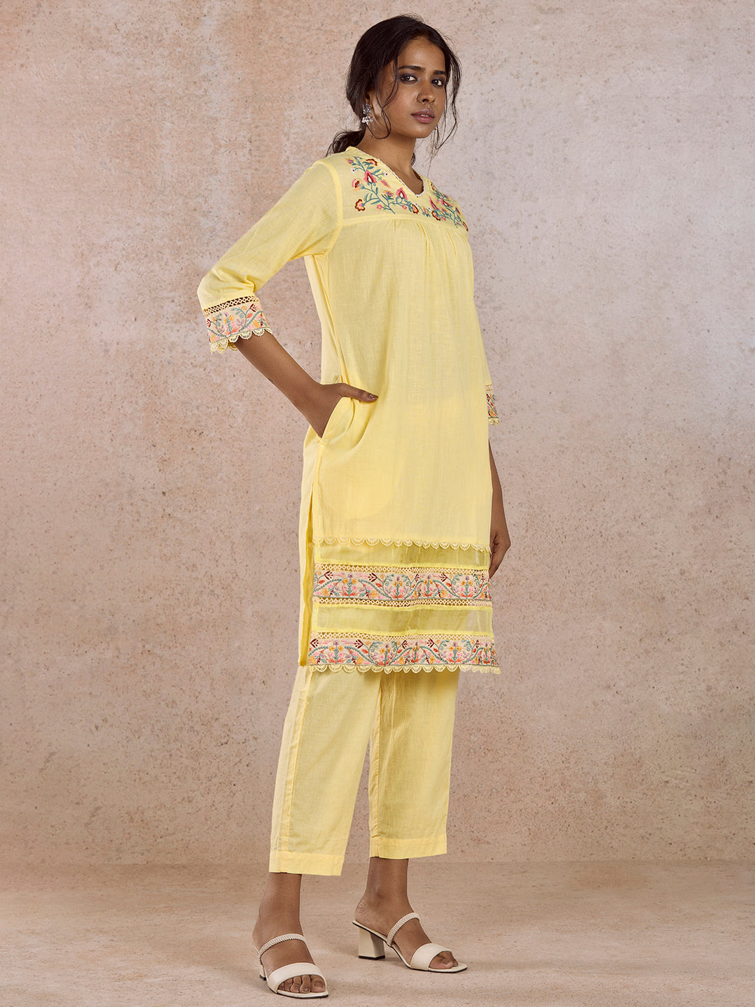 Yellow Embroidered Kurta Pant Set