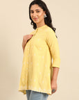 Yellow Embroidered Cotton A-Line Top