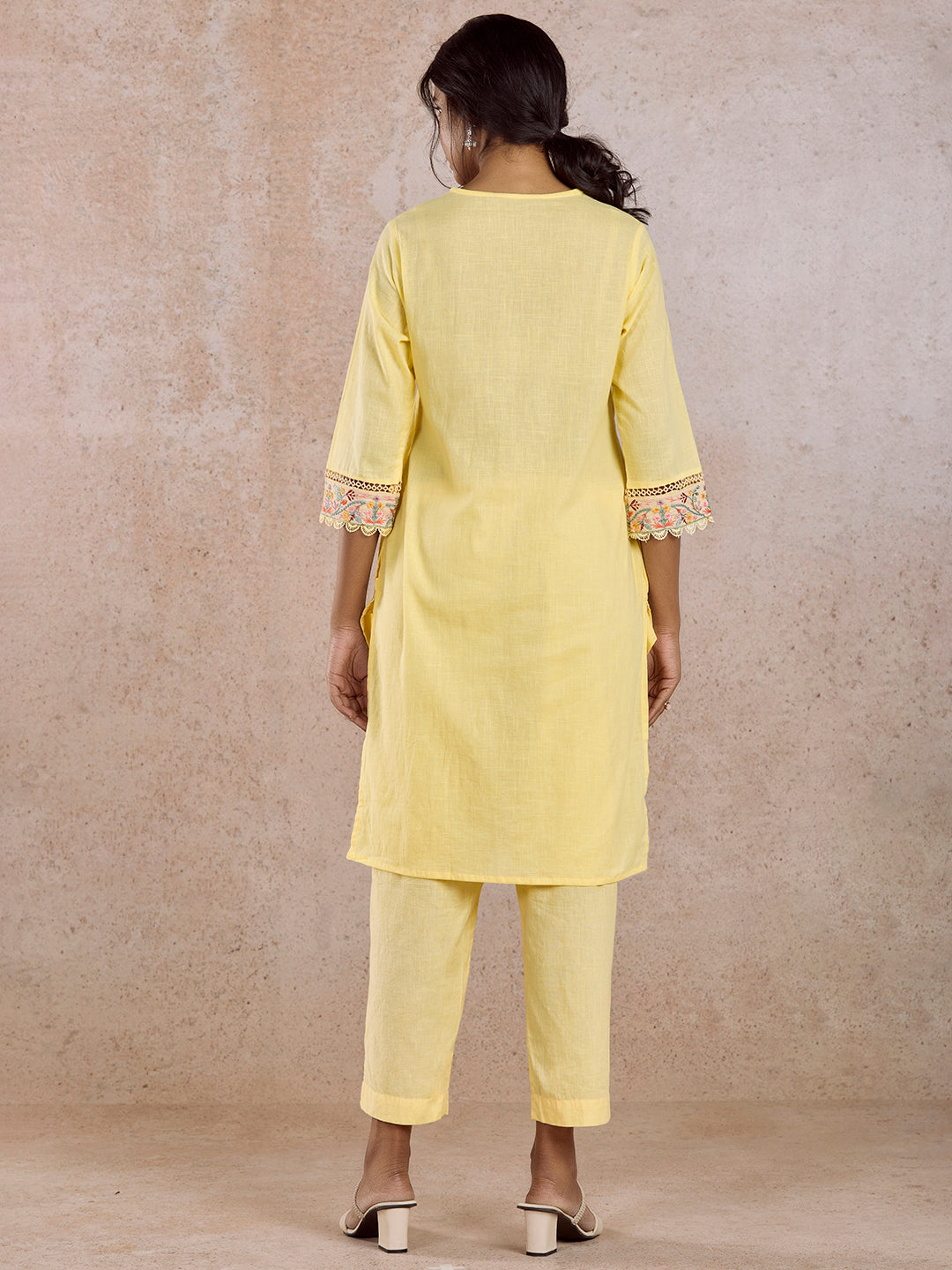 Yellow Embroidered Kurta Pant Set