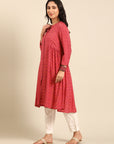 Fuchsia Printed Rayon A-Line Kurta