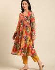 Multicolor Printed Alia Cut Kurta Set