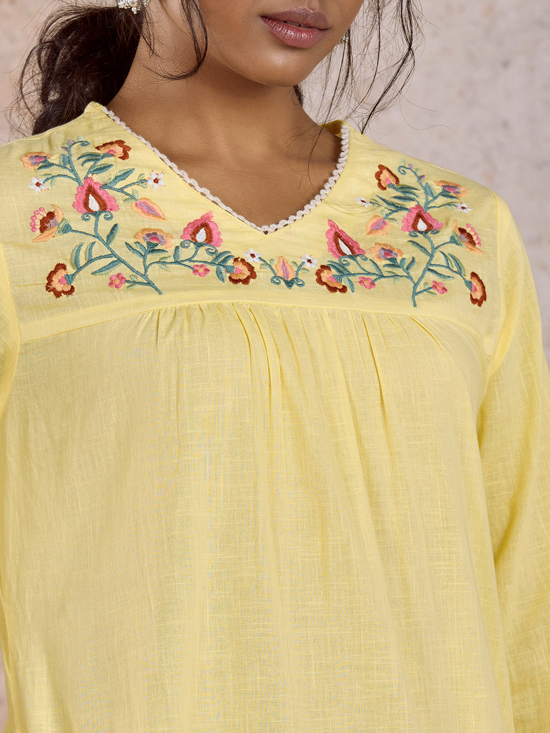 Yellow Embroidered Kurta Pant Set