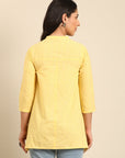 Yellow Embroidered Cotton A-Line Top