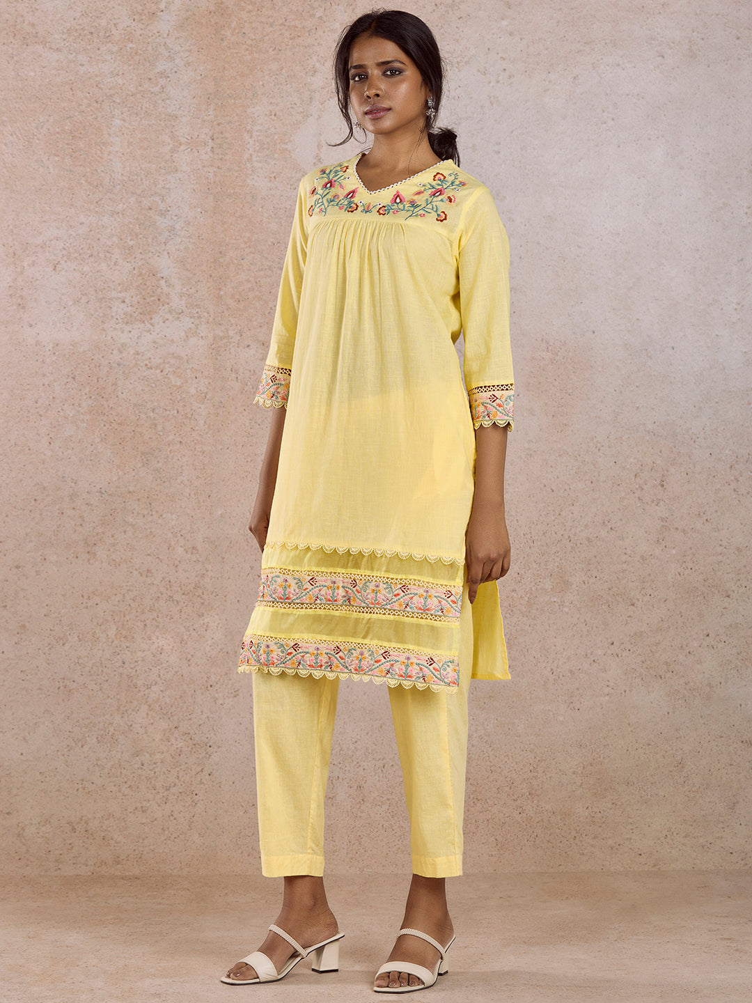 Yellow Embroidered Kurta Pant Set