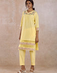 Yellow Embroidered Kurta Pant Set