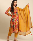 Multicolor Printed Alia Cut Kurta Set