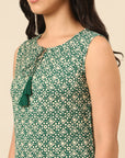 Green Printed Rayon Asymmetric Dress