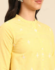 Yellow Embroidered Cotton A-Line Top