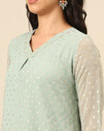 Mint Printed Chinon Kurta Set