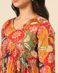 Multicolor Printed Alia Cut Kurta Set