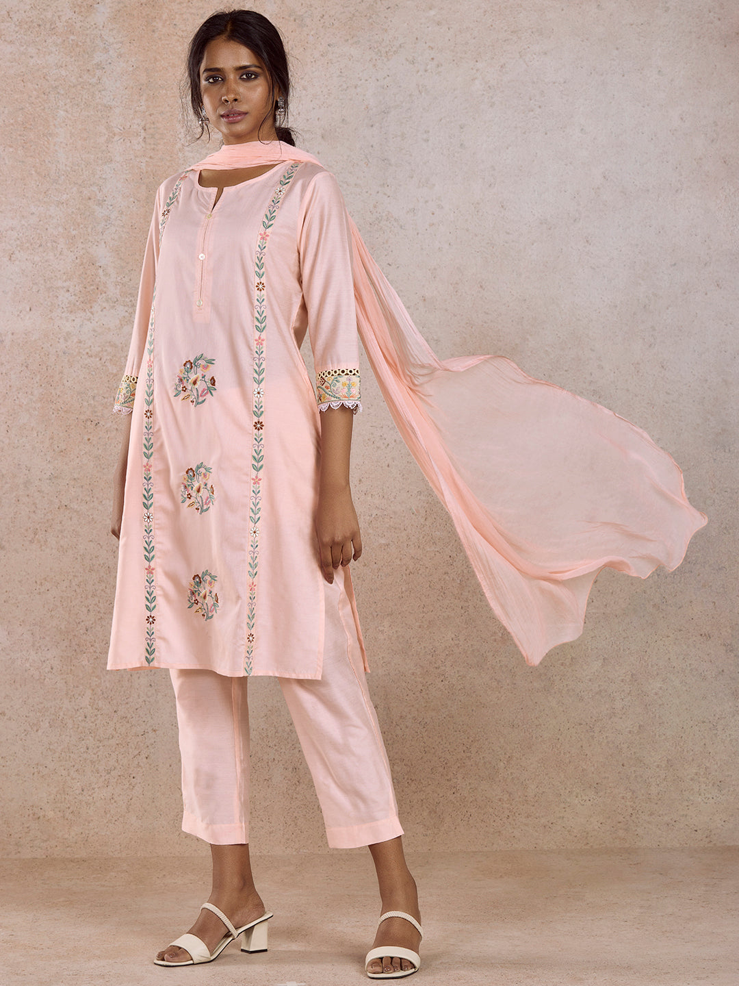 Pink Chanderi Kurta Set