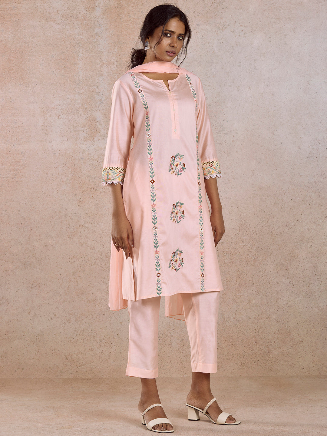 Pink Chanderi Kurta Set