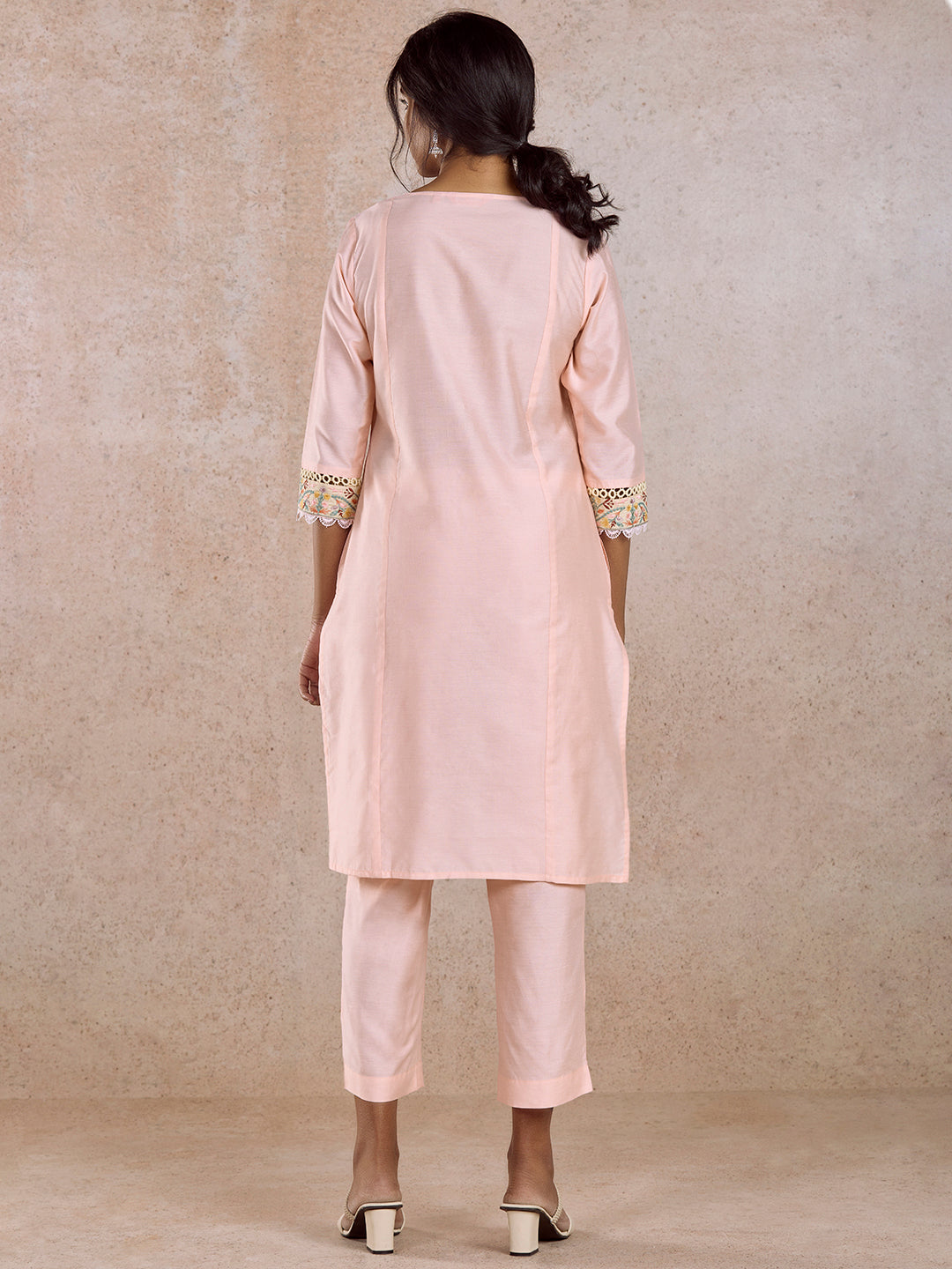 Pink Chanderi Kurta Set