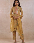 Mustard Yoke Embroidered Kurta Set with Dupatta