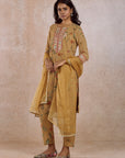 Mustard Yoke Embroidered Kurta Set with Dupatta