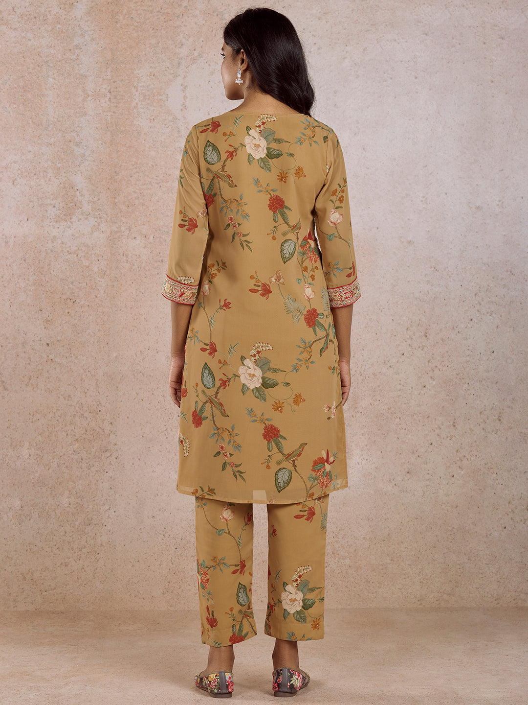 Mustard Yoke Embroidered Kurta Set with Dupatta