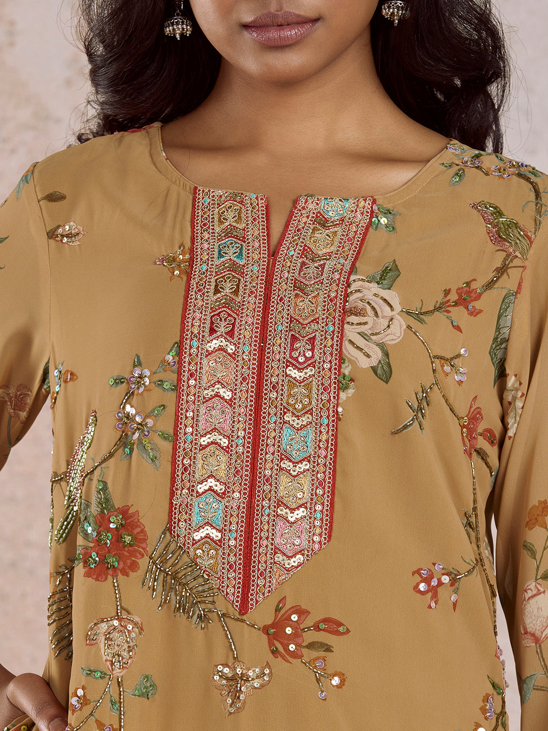 Mustard Yoke Embroidered Kurta Set with Dupatta