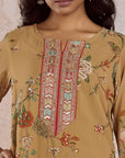 Mustard Yoke Embroidered Kurta Set with Dupatta