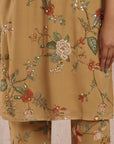 Mustard Yoke Embroidered Kurta Set with Dupatta