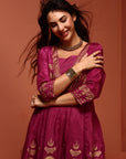 Pink Kalidar Printed Shantoon Kurta