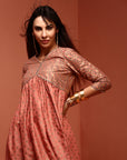 Peach Printed Gathered Kurta