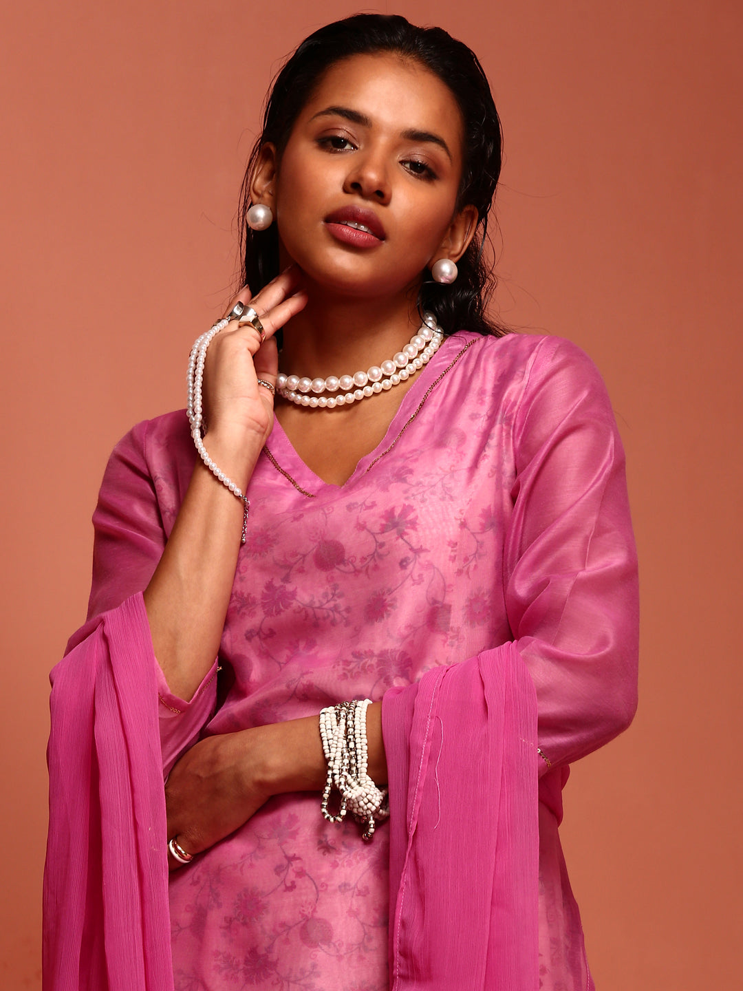 Pink Solid Kurta Set