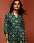 Green Printed A-line Kurta