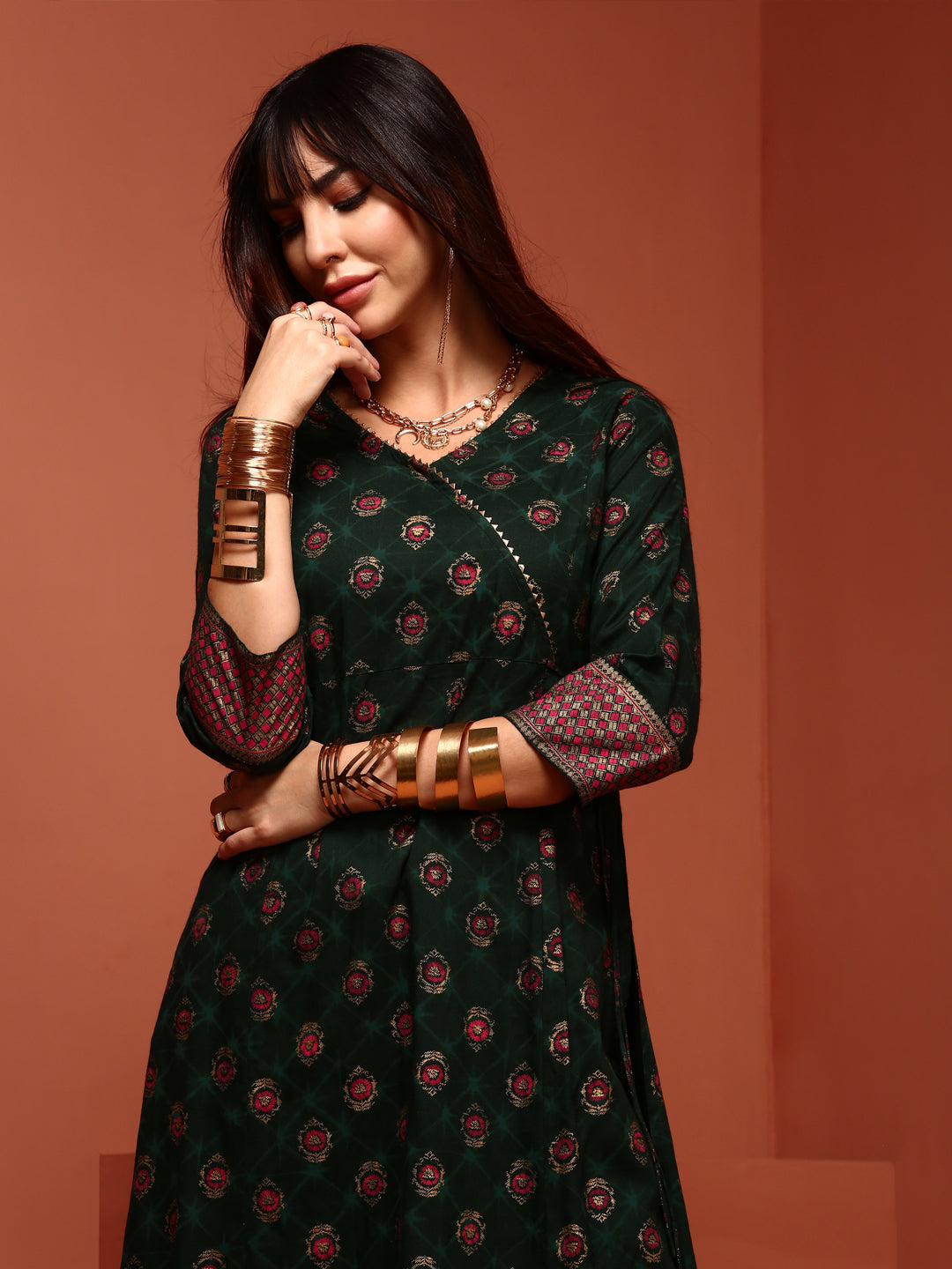 Green A line Kurta Set