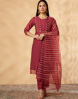 Maroon Embroidered  Kurta Set