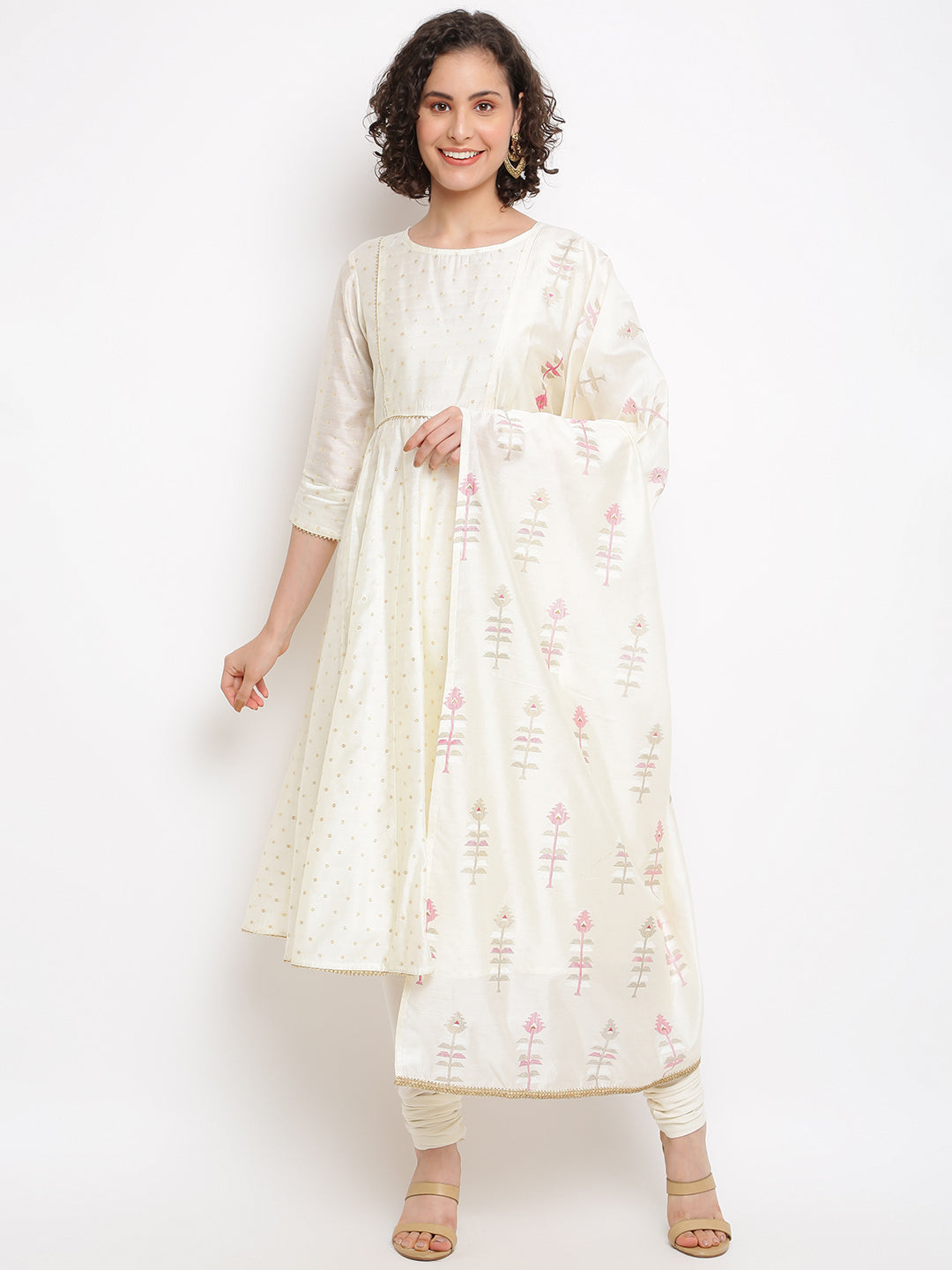 Off-white Brocade Anarkali Set