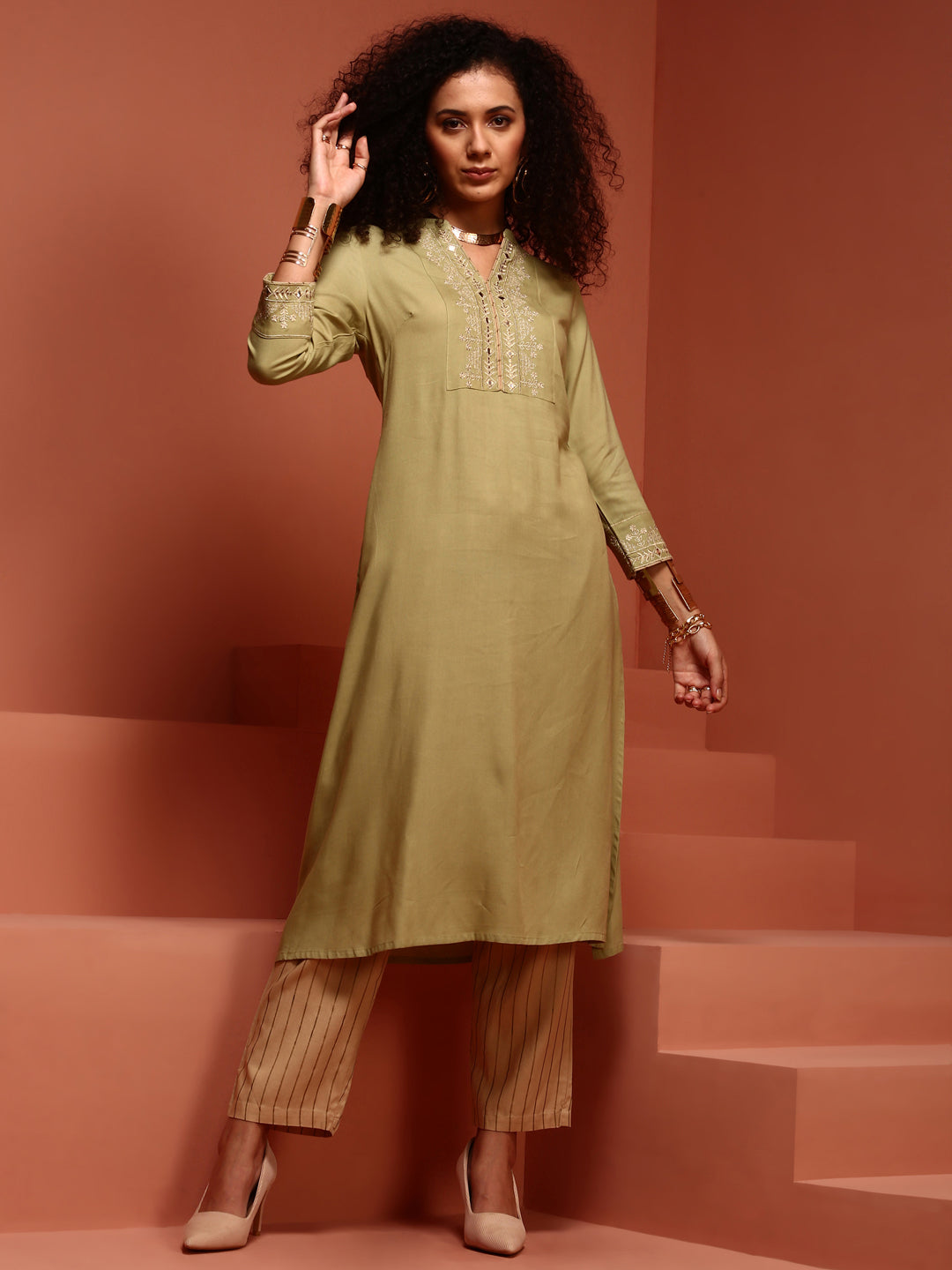 Mint Embroidered Kurta Set