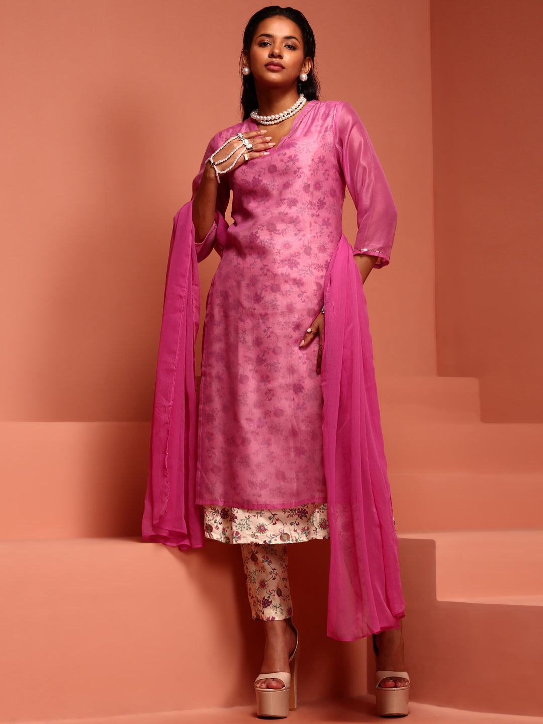 Pink Solid Kurta Set