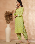 Green Printed Straight Kurta Set