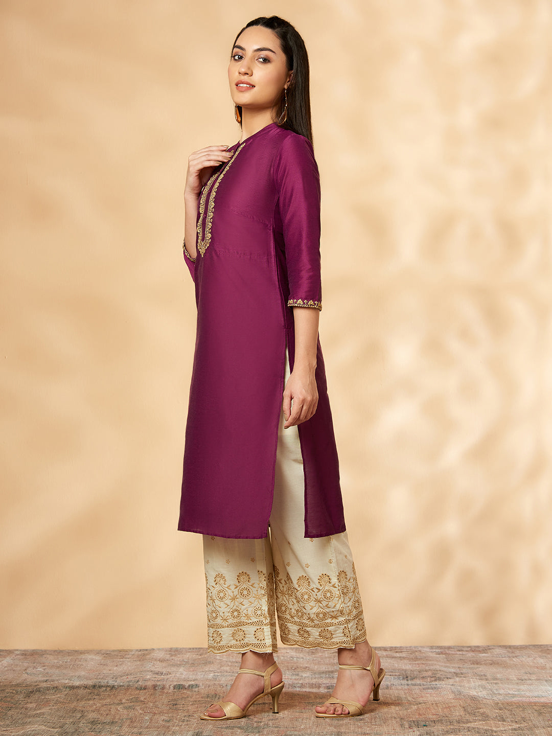 Violet Embroidered Straight Kurta