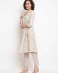 Beige Printed A-line Angrakha Kurta Set