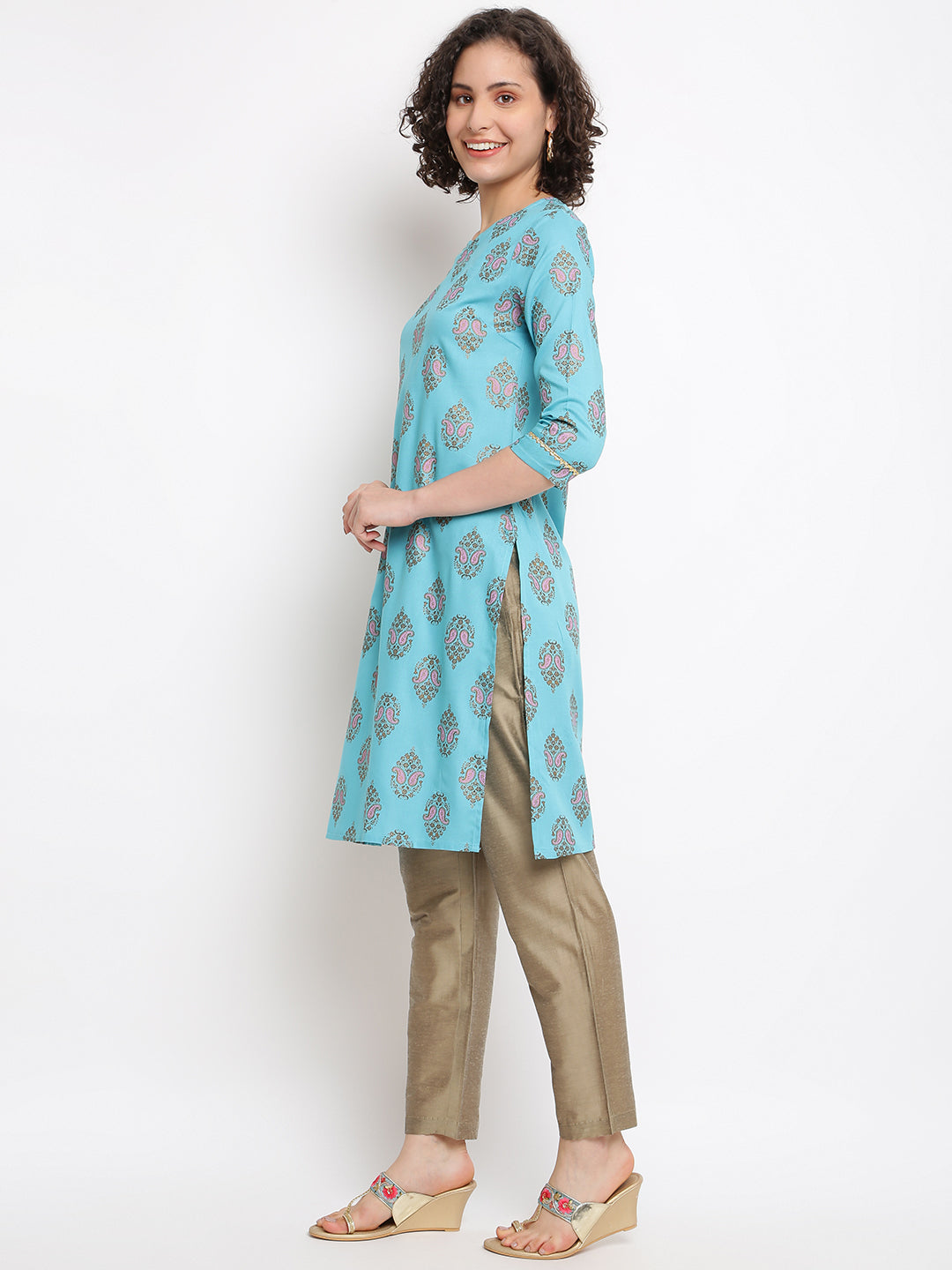 Printed Sage Green Straight Kurta