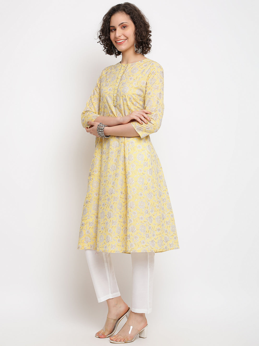 Block Floral Yellow Kurta