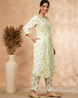 Off-white Floral Print A-line Kurta Set