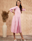 Pink Printed Rayon A-Line Kurta