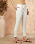 Offwhite Solid Cotton-Lycra Straight Pant