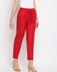 Red Solid Straight Pant