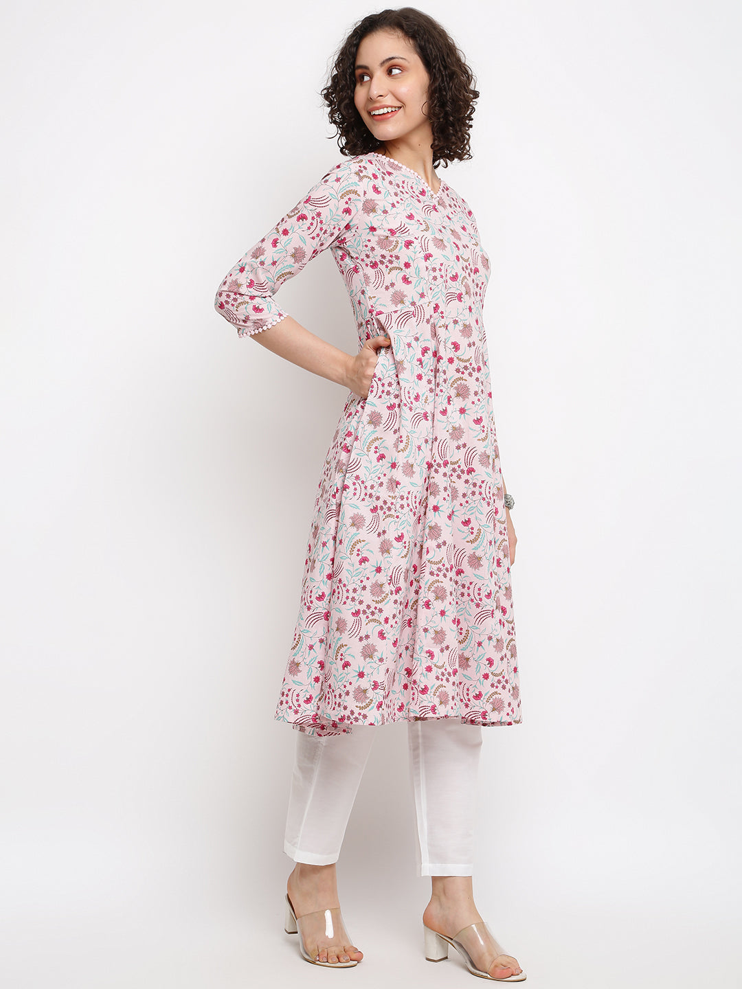 Block Pink Floral Kurta