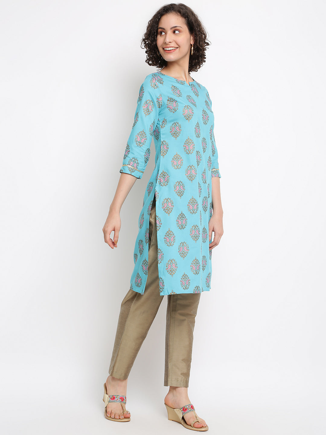 Printed Sage Green Straight Kurta