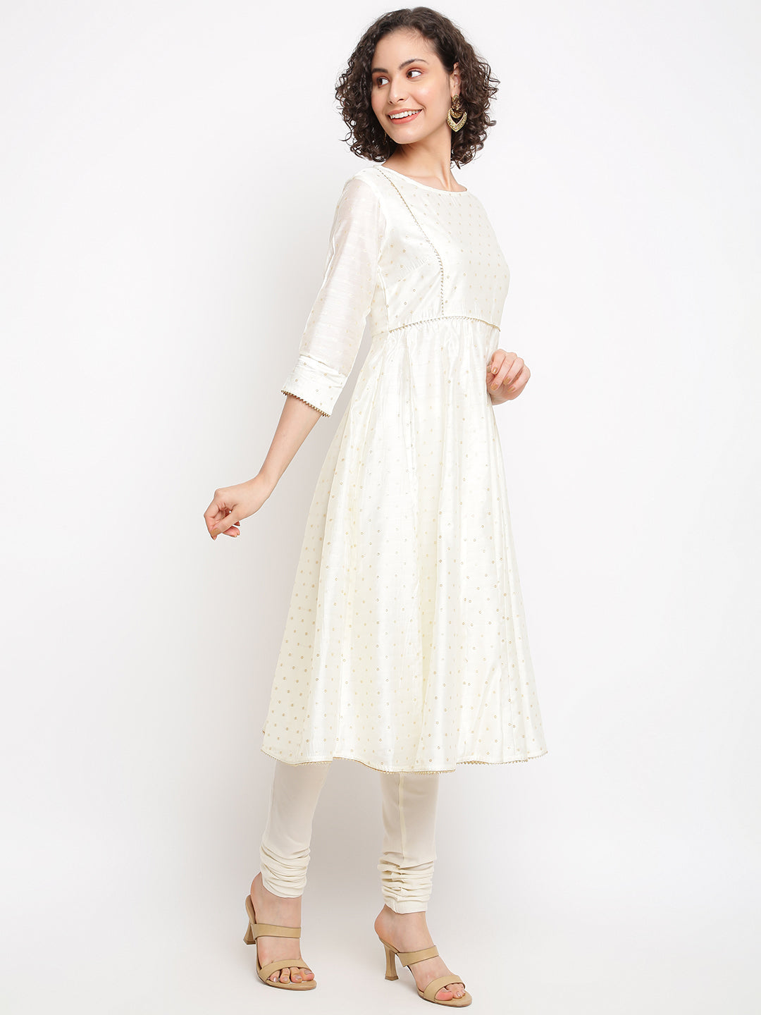 Off-white Brocade Anarkali Set