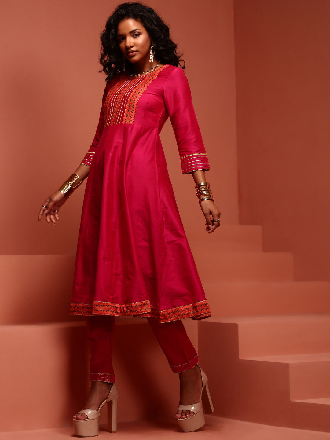 Fuchsia Solid Kalidar Kurta Set