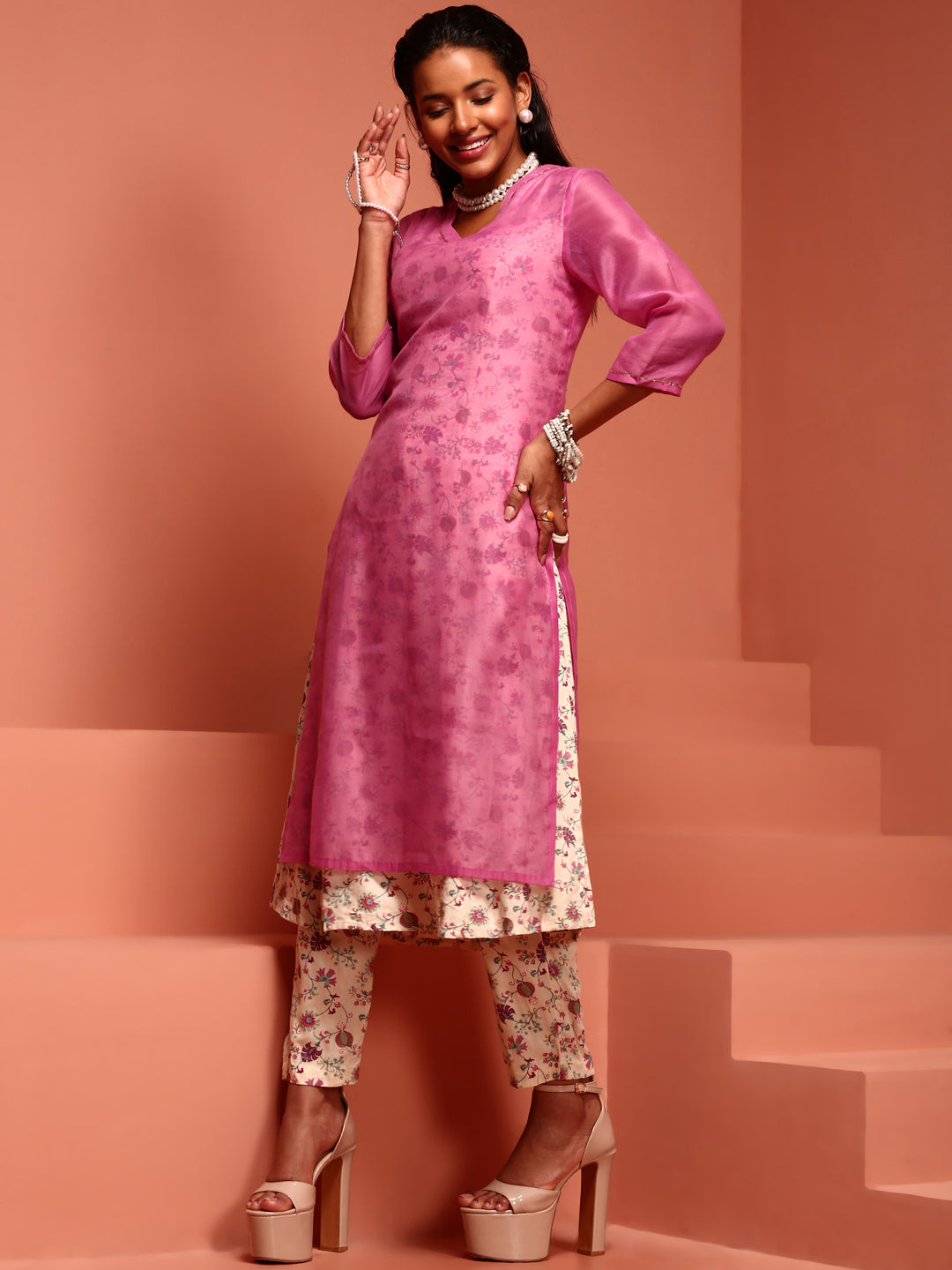 Pink Solid Kurta Set