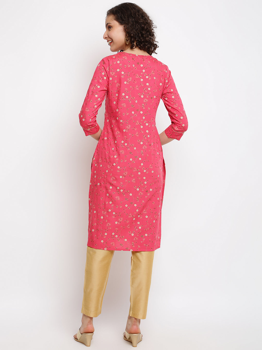 Printed Floral Pink Straight Kurta