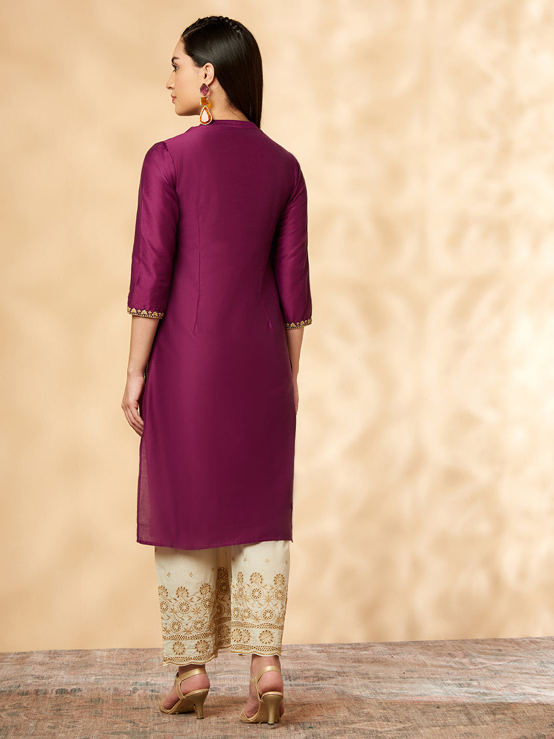 Violet Embroidered Straight Kurta