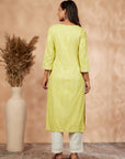 Lime Green Printed Straight Kurta