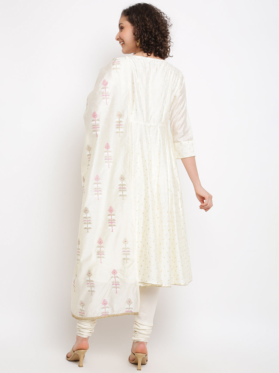 Off-white Brocade Anarkali Set